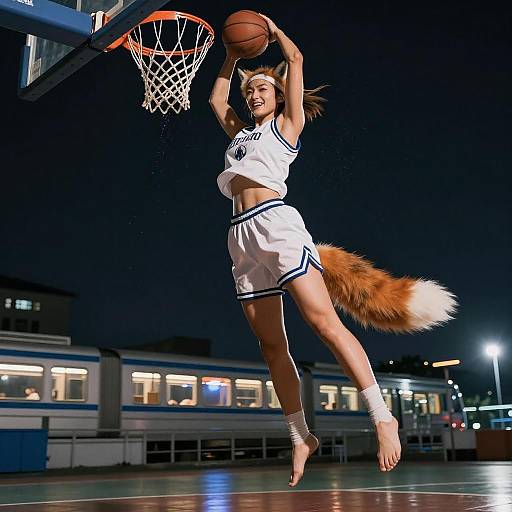 Dynamic Sports Portrait of Anthro Fox Dunking