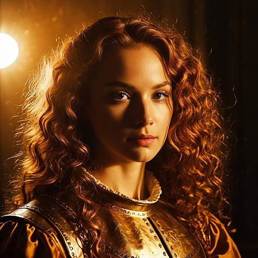 Cinematic Portrait of Woman in Golden Armor