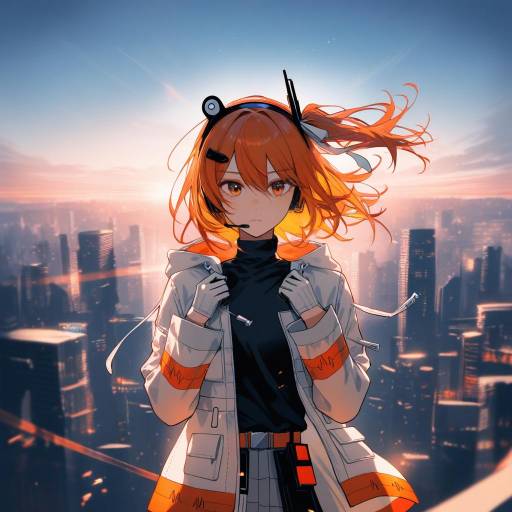 Expressionless Girl in a Sunset Cityscape