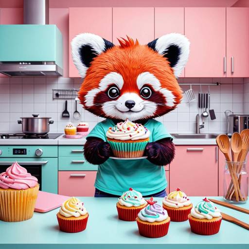 Chibi Red Panda Baking Cupcakes
