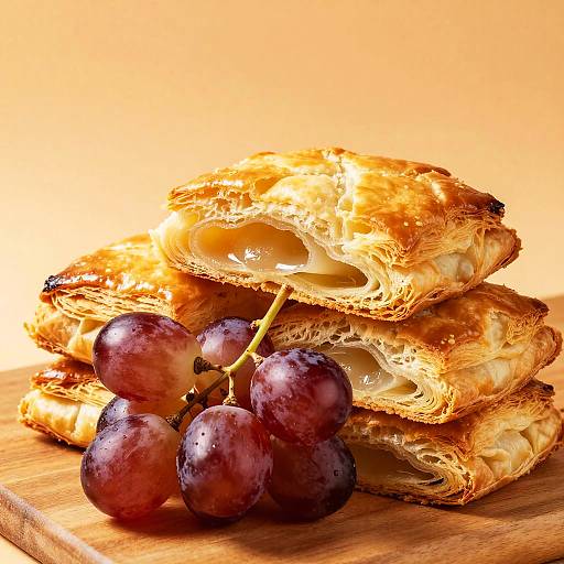 Golden Pastry with Red Grapes