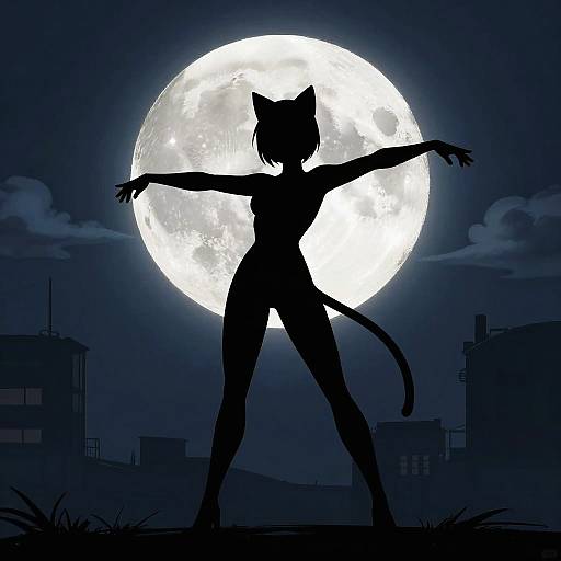 Silhouetted Cat-Eared Heroine Moonlight