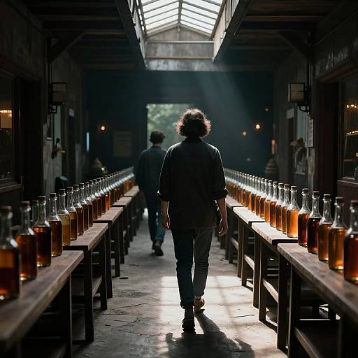 Mysterious Corridor with Amber Bottles