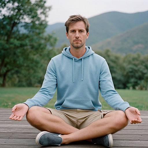 Man in Relaxed Outdoor Yoga Setting