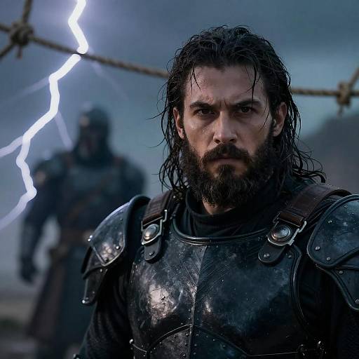 Intense Bearded Man Against Stormy Background