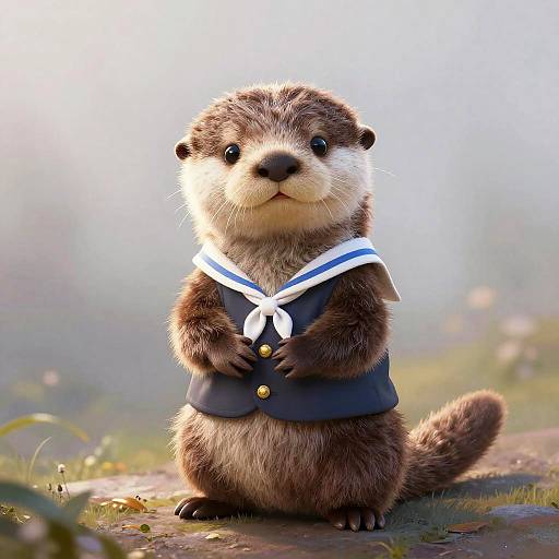 Anthropomorphic Otter Pup in Edwardian Attire