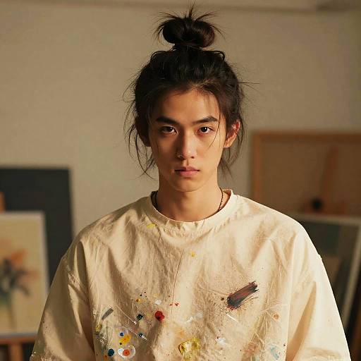 Messy Top Knot Artist Fashion Portrait