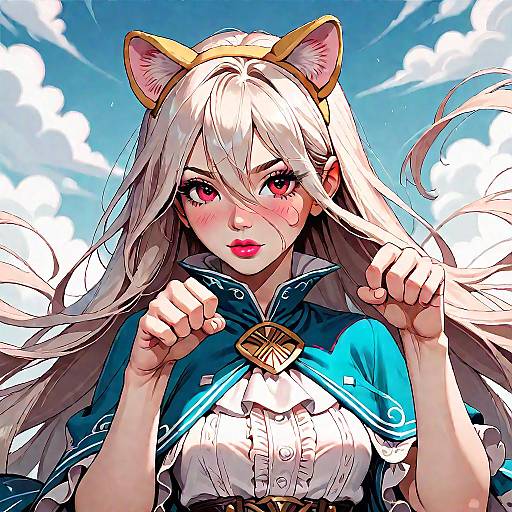 Anime Girl with Cat Ears and Blue Capelet