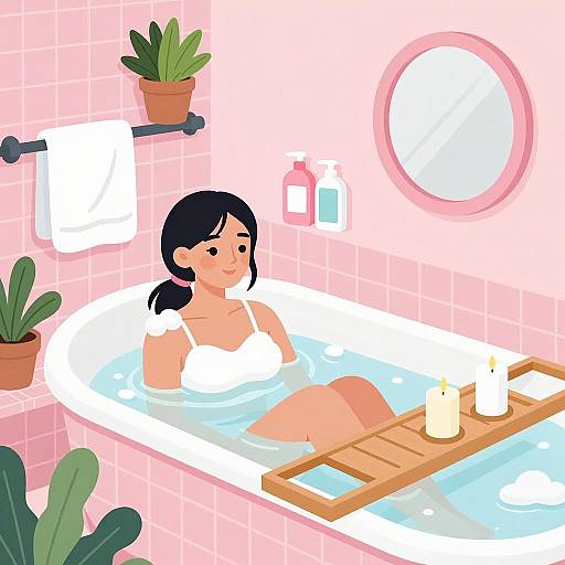 Relaxing Bath Scene with Woman and Plants
