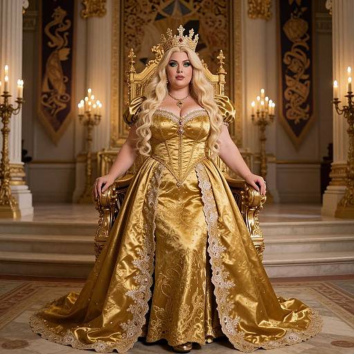 Regal Plus Size Queen in Golden Gown