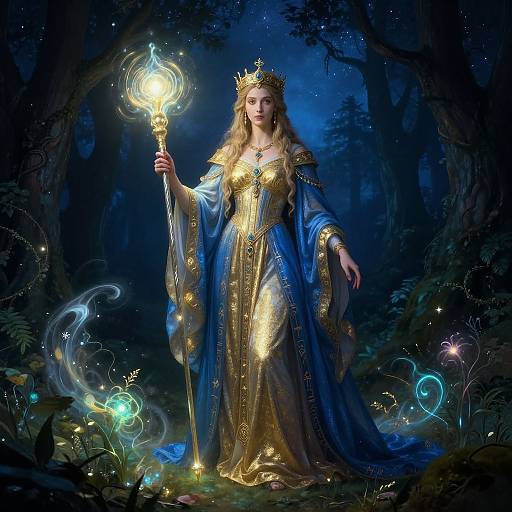 Majestic Ancient Sorceress in Mystic Forest
