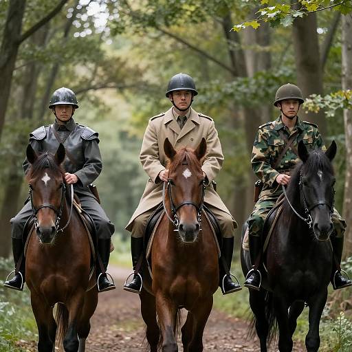 Soldiers on Horseback in Forest