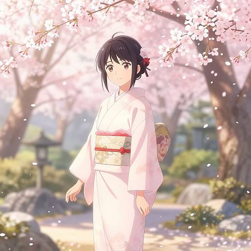 Anime Ladyboy in Cherry Blossom Garden
