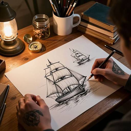 Detailed Nautical Drawing in Cozy Studio