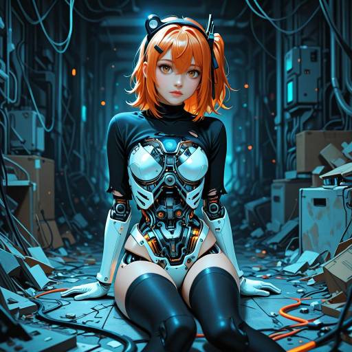 Cybernetic Cowgirl in a Chaotic Scene