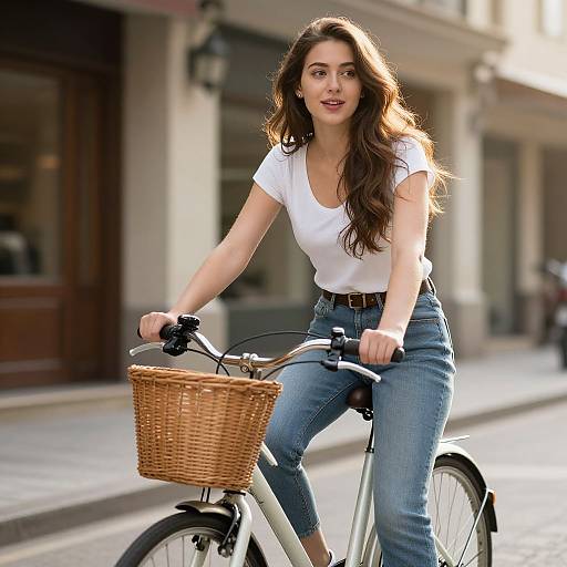 Woman Riding Bicycle Stock Photo