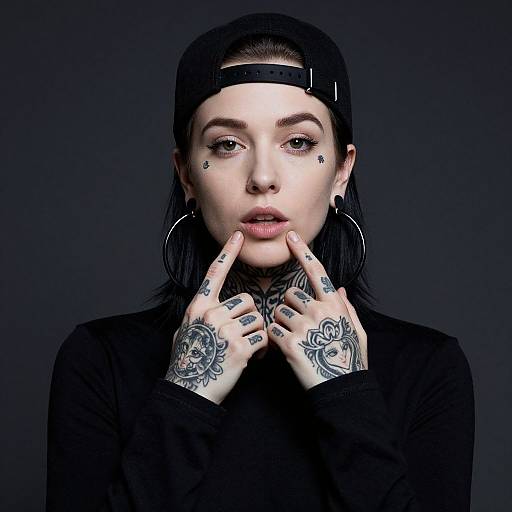 Edgy Tattooed Woman in Black Cap
