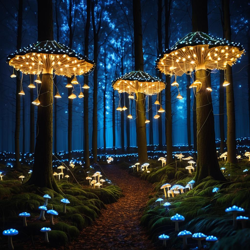 Enchanted Night Forest with Mushrooms