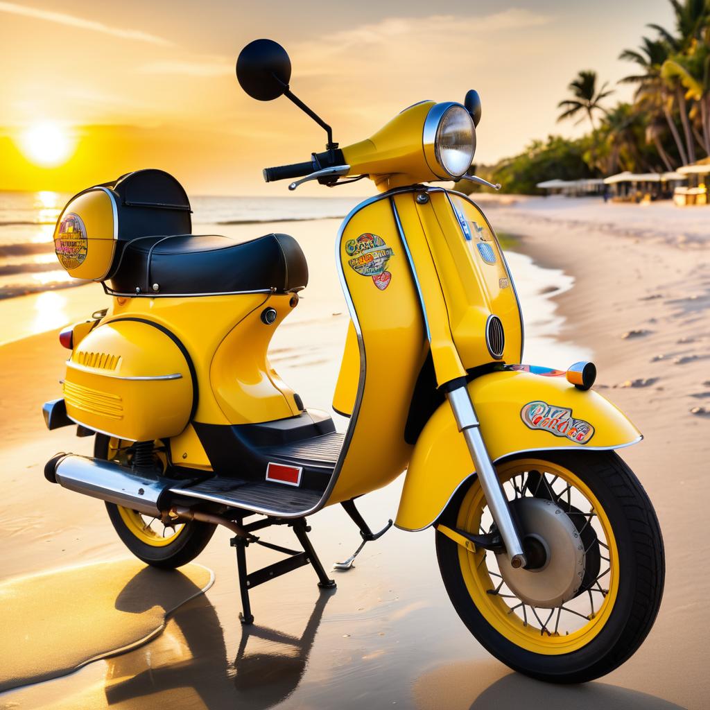 Vintage Moped on Sunset Beach Boardwalk