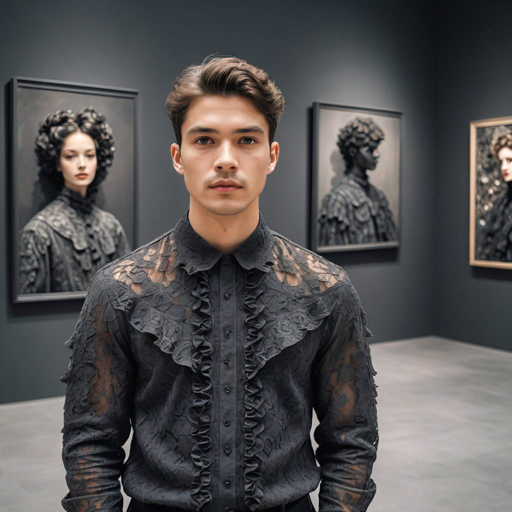 Fashionable Young Man in Art Gallery