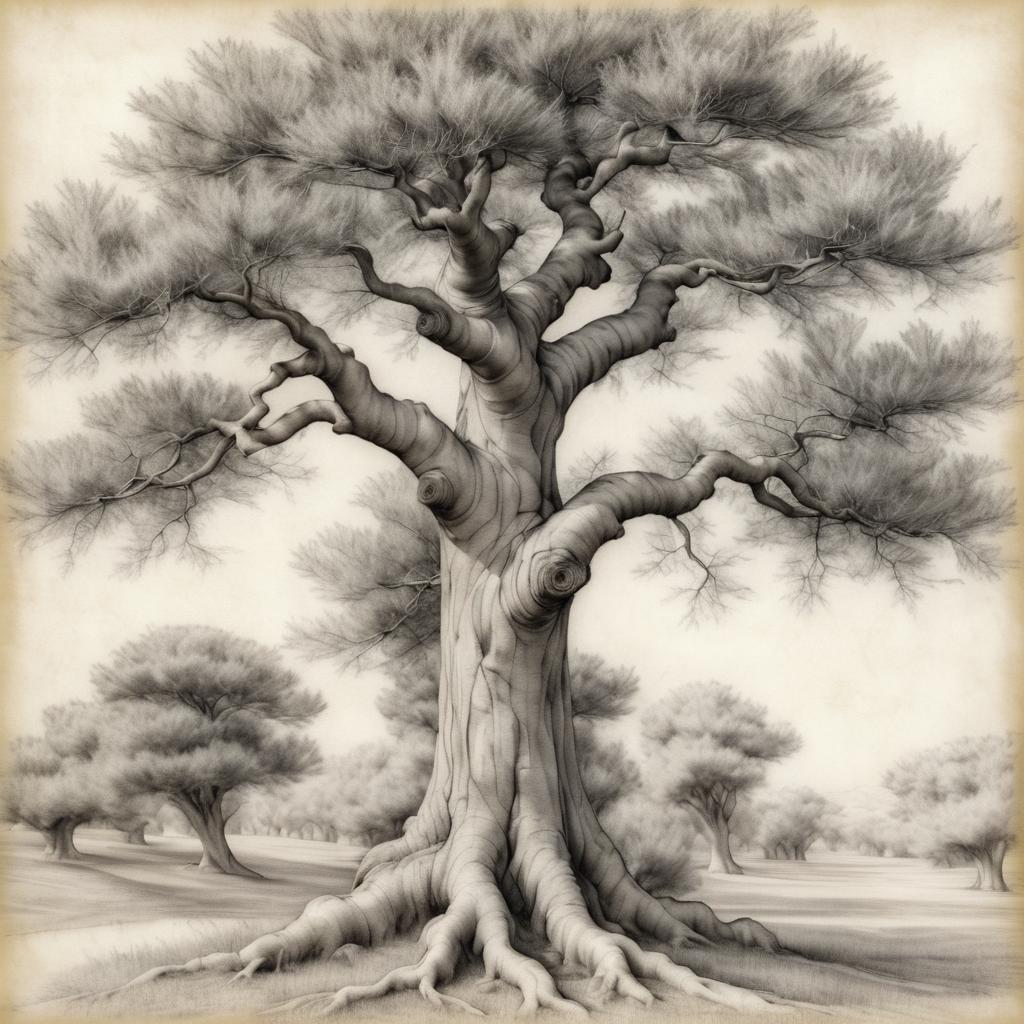 Timeless Pencil Sketch of an Ancient Tree