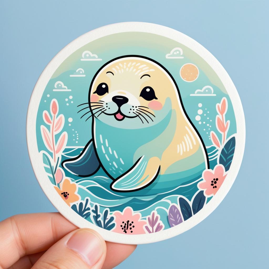 Playful Pastel Seal Sticker Design