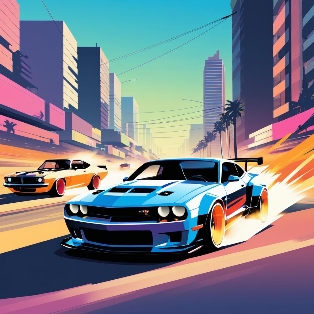 High-Speed Street Racer Chase Illustration