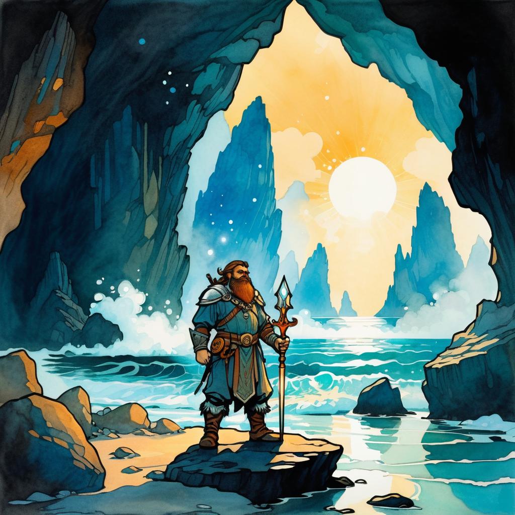 Dwarf Warrior in Mystical Seaside Cave