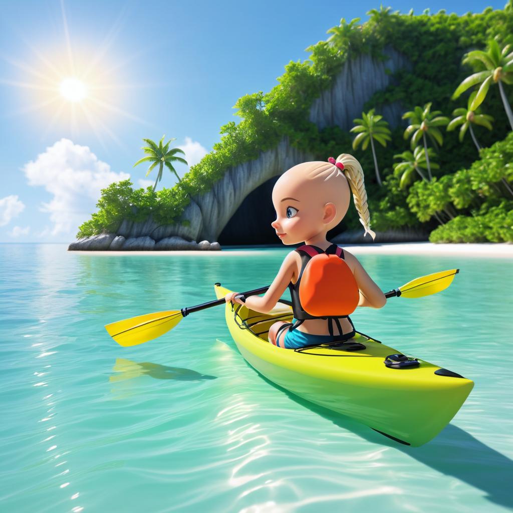 Adventurous Girl Kayaking in Tropical Cove