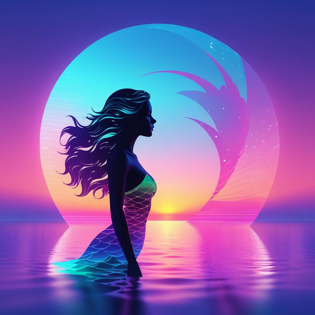 Mermaid Silhouette with Ocean Sunset