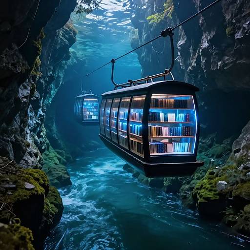 Underwater Gondolas in Book-Lined Cavern
