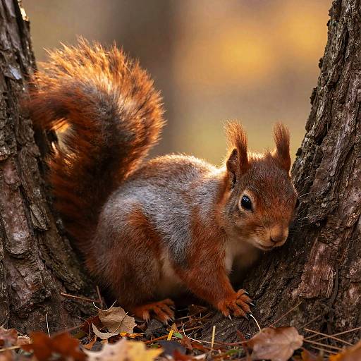 Sleepy Red Squirrel in Autumn Forest