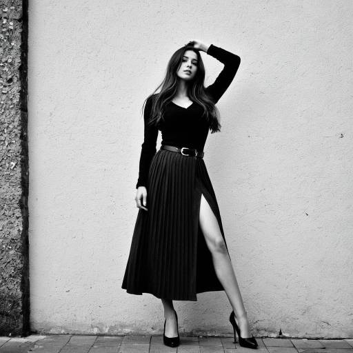 Elegant Woman in Monochrome Long Skirt and High Heels