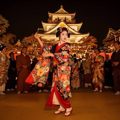 Graceful Geisha Dancing in Castle