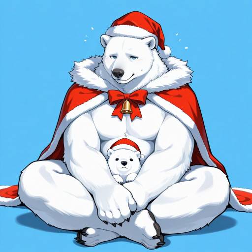Playful Polar Bear in Santa Attire Playful Polar Bear in Santa Attire