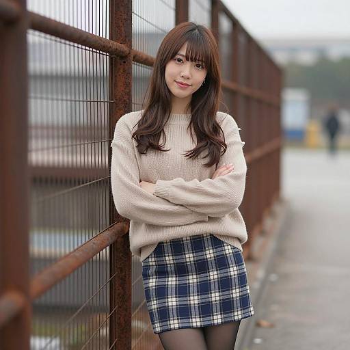 Stylish Asian Woman in Outdoor Setting