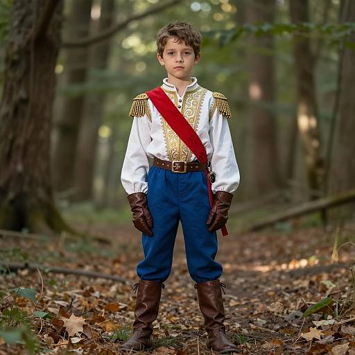 Boy in Fairytale Historical Costume in Forest
