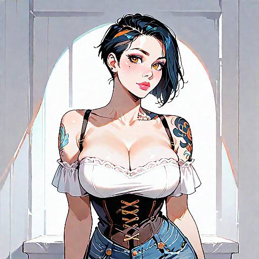 Woman in Denim Corset with Tattoos