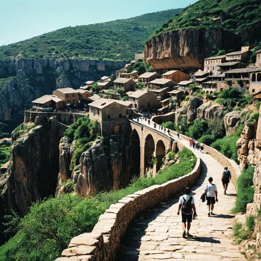Stone Village Path Overlooking Cliffside Houses