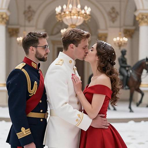 Romantic Snowy Elegance: A Kiss in Winter