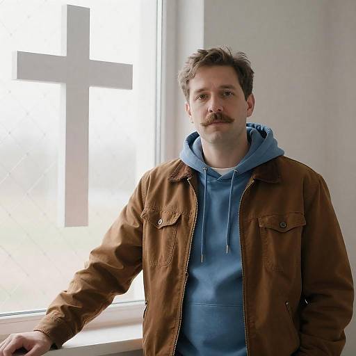 Man with Mustache by Window Light