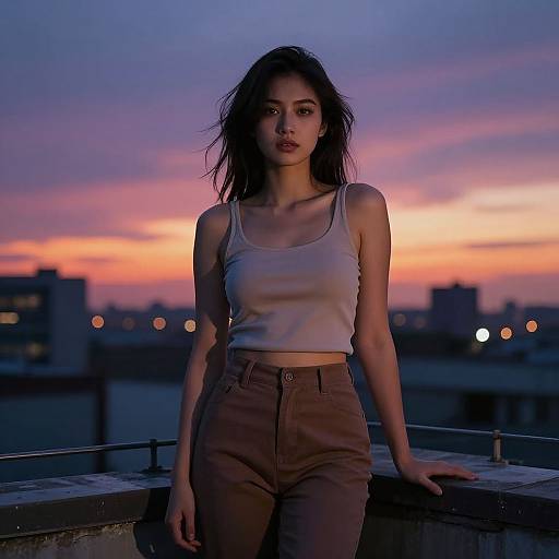 Sunset Cityscape Rooftop Fashion
