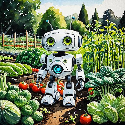 Tiny Garden Guardian Robot in Vegetable Garden