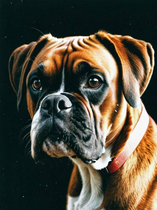 Portrait of Boxer Dog with Red Collar