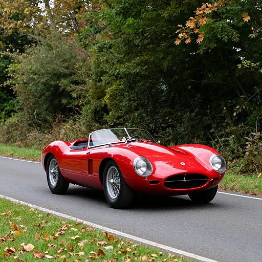 Vintage Red Jaguar C-Type on Country Road