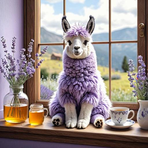 Lavender Fluffy Llama on Windowsill