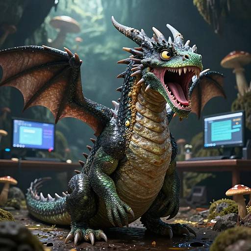 Curious Feral Dragon in Underground Cavern