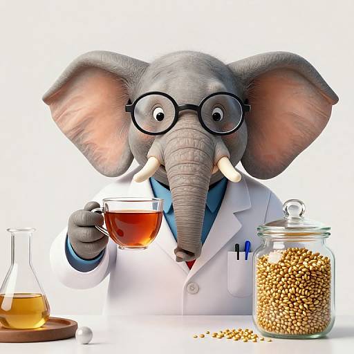 Scholarly Elephant Conducting Whimsical Science