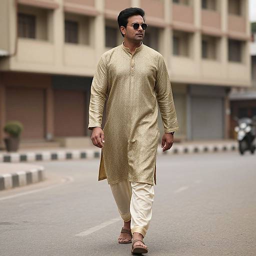 Man in Sari Walking Street Scene