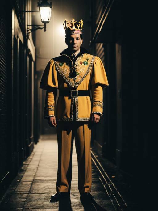 Mardi Gras King in Golden Costume at Night